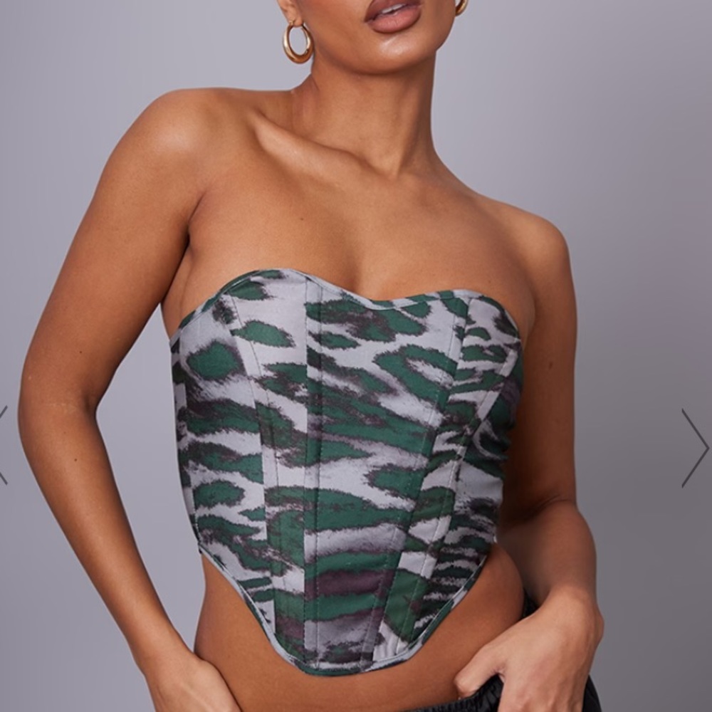 GREEN PRINTED WOVEN CORSET